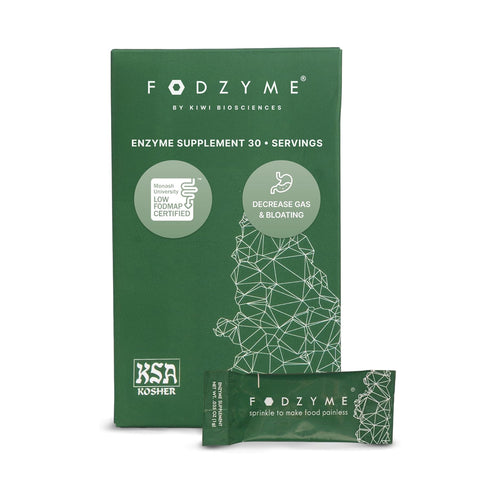 FODZYME® On-The-Go Digestive Enzymes for Gut Health, Relief for Bloating, Gas, Constipation, Diarrhea, Abdominal Pain, Low FODMAP, 30 Dose